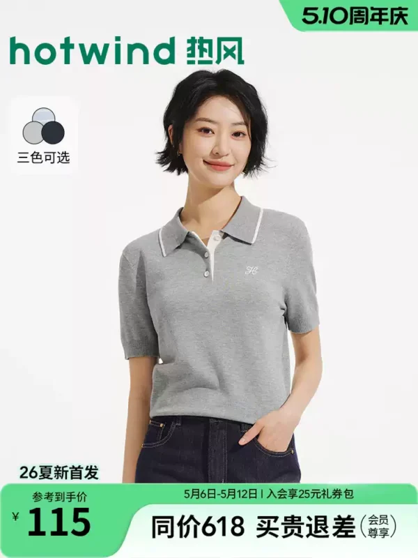 O1CN011NccSX1RqFQxHdjO3_106852162.jpg_q50.jpg_.webp 热风女士短袖针织衫上衣2026年夏季新款通勤风灰色老钱风针织衫