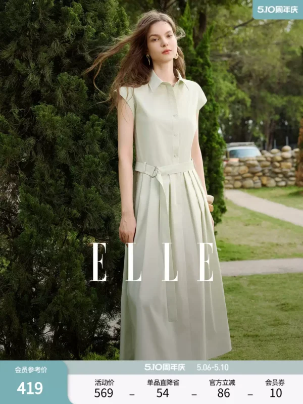 O1CN011g2WHz22Xb5VSozF9_4611686018427384778-0-item_pic.jpg_q50.jpg_.webp 【女作家】ELLE法式通勤小飞袖连衣裙女2026夏季新款a字衬衫裙子