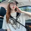 立体蝴蝶结刺绣短袖t恤女2026新款夏季韩系减龄设计感纯棉上衣ins