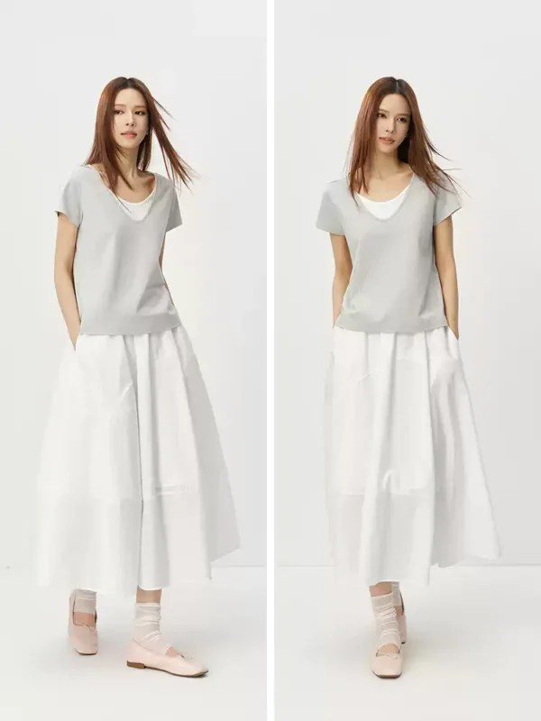 O1CN016vp6Oj1LUMo7lsGkG_397341302.jpg_q50.jpg_.webp 森马短袖T恤女夏季棉麻假两件拼色U领2026新款气质简约风时尚衣服