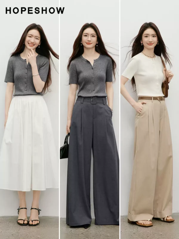 红袖灰色针织衫2026夏季新款女装细坑条半开襟淡人高知穿搭上衣