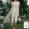 ELLE复古印花度假风吊带连衣裙女2026春季新款时髦优雅波嬉a字裙