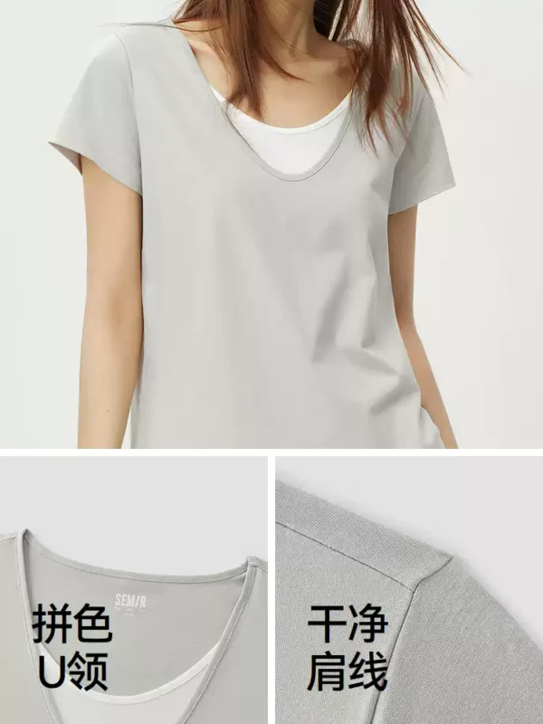 O1CN01AjUTmv1LUMo87OYBd_397341302.jpg_q50.jpg_.webp 森马短袖T恤女夏季棉麻假两件拼色U领2026新款气质简约风时尚衣服