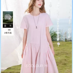 O1CN01BOLst71tJYOzXRFtN_745475881-0-picasso.jpg_q50.jpg_.webp 【三彩小樱花】2026夏季新款纯棉小个子短袖娃娃裙A字连衣裙女M