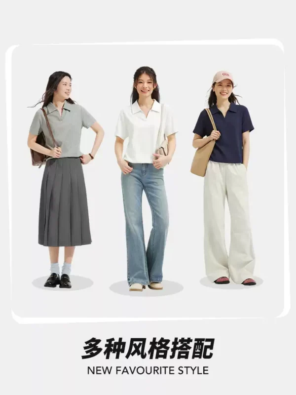 O1CN01C4BpI11RqFQBzGGUa_106852162.jpg_q50.jpg_.webp 热风女士V领POLO衫短袖T恤上衣2026年夏季新款灰色基础POLO短T恤