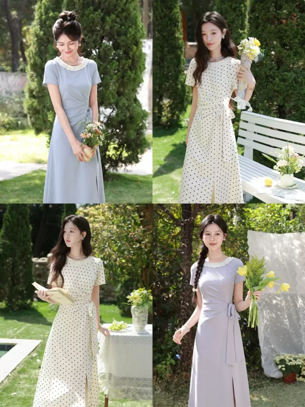 O1CN01GITjVq24dDAnziFVF_2596637413.jpg_q50.jpg_.webp 鹿向南「春野杏时」法式杏色波点连衣裙夏季新款气质修身短袖裙子