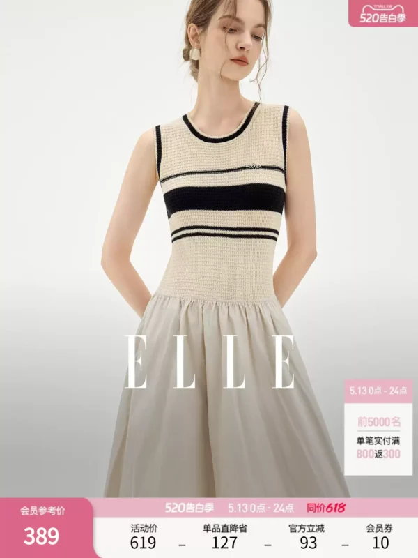O1CN01HCzfkP22Xb5Z8dDkW-2209697117130.jpg_q50.jpg_.webp 【莫瑞花园】ELLE针织条纹连衣裙女装2026夏新款优雅a字背心裙子