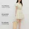 周也代言红袖碎花连衣裙2026夏季新款女装田园风泡泡袖100%棉裙