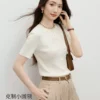 红袖灰色针织衫2026夏季新款女装细坑条半开襟淡人高知穿搭上衣