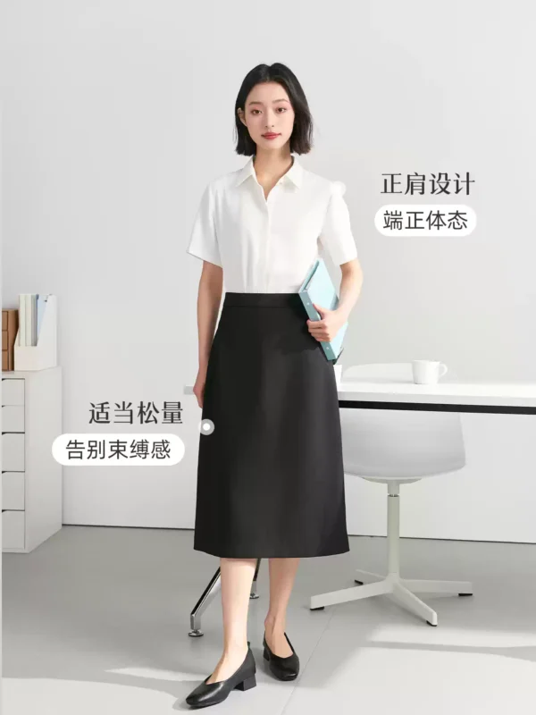 伯德小姐白色雪纺短袖衬衫女士夏季职业上衣教资面试穿搭正装衬衣