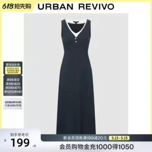 O1CN01WzJrHG2FYaxNDxqP7_2104668892.jpg_q50.jpg_.webp UR2026夏季新款女装气质极简撞色假两件V领修身连衣裙UWM760078