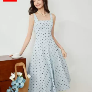 O1CN01XpkI3w1LISVwBrMdo_4611686018427380236-0-item_pic.jpg_q50.jpg_.webp IEF/爱依服连衣裙2026夏季新款法式气质感复古波点方领吊带长裙