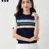 O1CN01ahAarz20fisBiBIXh_775836877.jpg_q50.jpg_.webp it :CHOCOOLATE 撞色条纹拼接短袖T恤女夏宽松显瘦通勤上衣针织衫