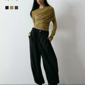 O1CN01bxybI41UUDE1jfCTo_4611686018427386696-0-item_pic.jpg_q50.jpg_.webp HM女装T恤春季长袖设计感时尚内搭设计感修身垂褶粘纤上衣1320233