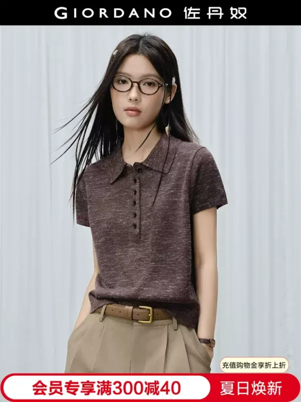 O1CN01gRHhBY2BTJvs9PECY_94008339-0-picasso.jpg_q50.jpg_.webp 设计师款佐丹奴夏季亚麻肌理感翻领短款短袖POLO针织衫女18356307