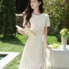 O1CN01hVOA6M24dDAFrUn54_2596637413.jpg_q50.jpg_.webp 鹿向南「春野杏时」法式杏色波点连衣裙夏季新款气质修身短袖裙子