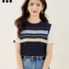 O1CN01iWf9jr20fis715rrM_775836877.jpg_q50.jpg_.webp it :CHOCOOLATE 撞色条纹拼接短袖T恤女夏宽松显瘦通勤上衣针织衫