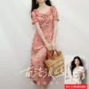周也代言红袖超火减龄连衣裙2026夏季新款女装度假风泡泡袖碎花裙