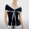 O1CN01oqJ1JF22Xb5O67Z9d-2209697117130.jpg_q50.jpg_.webp ELLE海军领无袖手风琴针织衫女2026夏季高级感慵懒修身法式白上衣