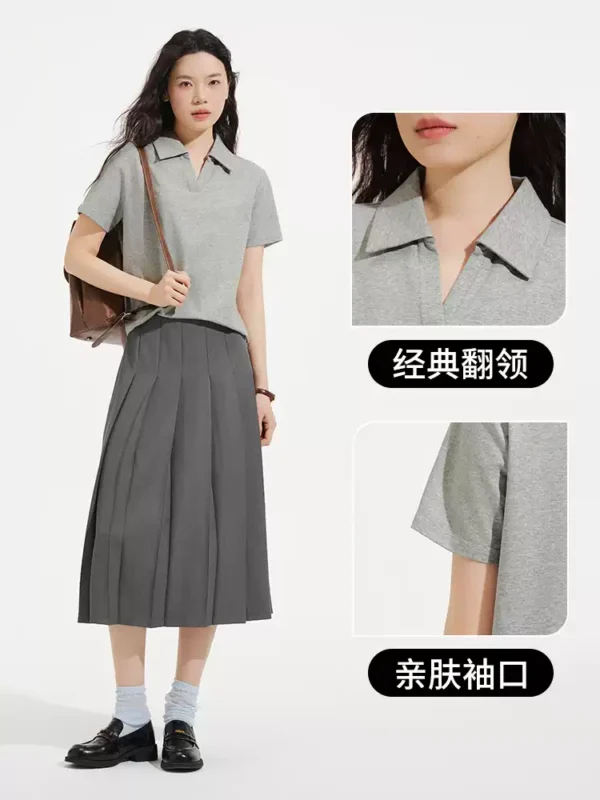 O1CN01p1gkJC1RqFQBfJiqT_106852162.jpg_q50.jpg_.webp 热风女士V领POLO衫短袖T恤上衣2026年夏季新款灰色基础POLO短T恤