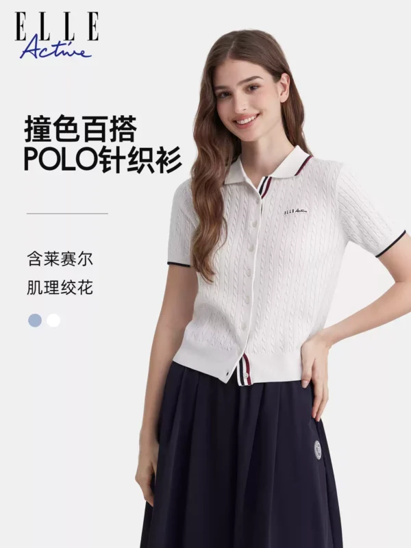 O1CN01qsKM1O1QTW9CijvrR_2202610211977.jpg_q50.jpg_.webp 【轻氧户外】ELLE Active莱赛尔天丝短袖针织开衫polo领上衣舒适