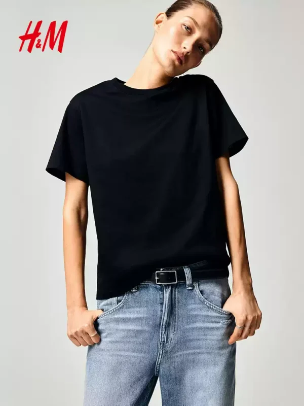 O1CN01reX6A91UUDDfybRsc-3676232520.jpg_q50.jpg_.webp HM女装T恤2026夏季新款棉质圆领美式微落肩时尚条纹短袖0963662