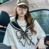 立体蝴蝶结刺绣短袖t恤女2026新款夏季韩系减龄设计感纯棉上衣ins