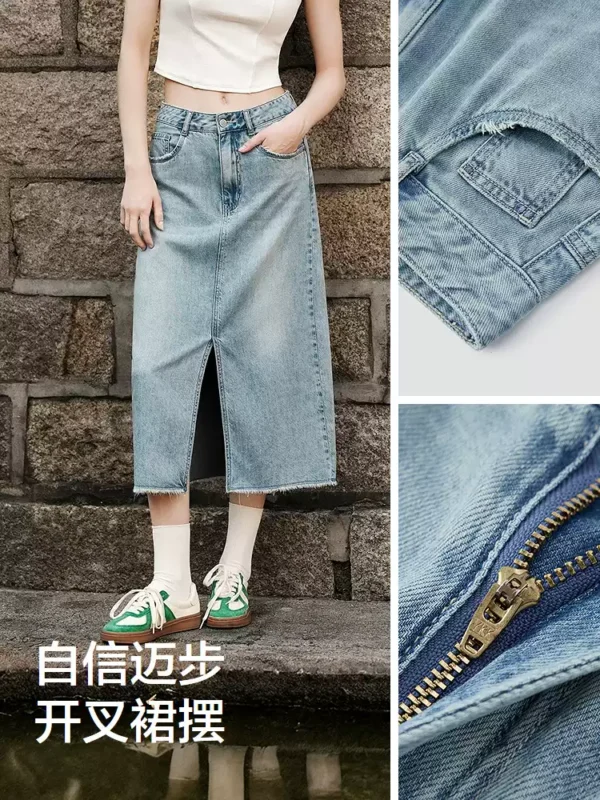 O1CN01sfbUXP1LUMjXnCceD_397341302.jpg_q50.jpg_.webp 森柔牛仔|森马牛仔半身裙女毛边潮流夏季显瘦复古开叉直筒裙个性