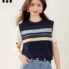 O1CN01tMmKV620fisBYGG30_775836877.jpg_q50.jpg_.webp it :CHOCOOLATE 撞色条纹拼接短袖T恤女夏宽松显瘦通勤上衣针织衫