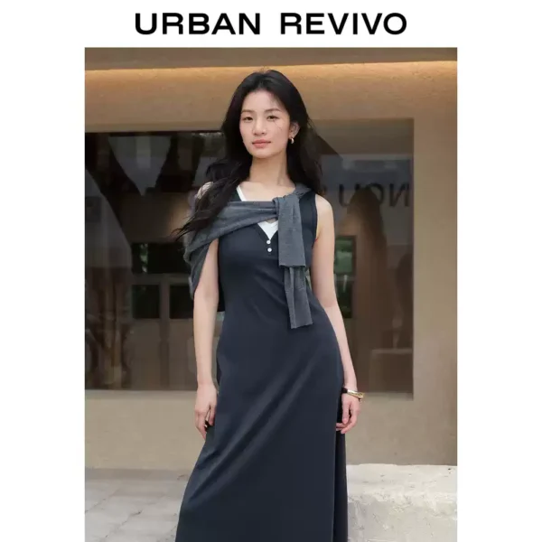 O1CN01uJ4zLh2FYawswAVYJ_2104668892.jpg_q50.jpg_.webp UR2026夏季新款女装气质极简撞色假两件V领修身连衣裙UWM760078