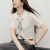 红袖POLO针织衫2026夏季新款女装撞色丝巾韩系温柔氛围感穿搭上衣