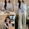 O1CN01wGtI451LUMoFS5nxP_397341302.jpg_q50.jpg_.webp 陈都灵|森马T恤女夏季短款荡领褶皱修身连肩袖开叉2026新款上衣