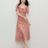 周也代言红袖超火减龄连衣裙2026夏季新款女装度假风泡泡袖碎花裙